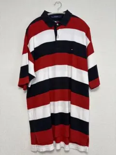 Tommy Hilfiger ストライプ ポロシャツ 半袖 赤/白/黒