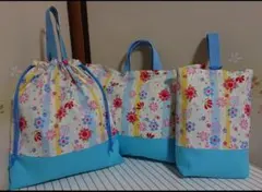 レッスンバック 上履き入れ お着替え袋 3点セット 北欧花柄 ハンドメイド