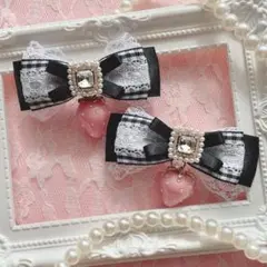 【限定ニュアンスピンク苺】いちご黒チェック♡ヘアクリップ リボン 量産型 地雷系