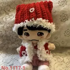 ちびぬい服　赤色ねこ耳帽子とベストのセット　No.1117-1