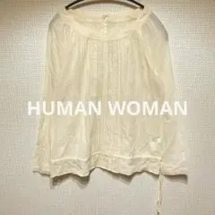 HUMAN WOMAN コットン シフォン レース＆ピンタックブラウス 生成り