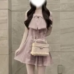 GRL ビッグリボンオフショルダーツイードミニワンピース[dk1666]