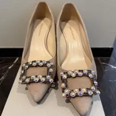 FABIO RUSCONI ベージュスエード パンプス 24cm