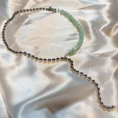 235 ビーズネックレス　ボールチェーン　古着　韓国ストリート　韓流　シンプル