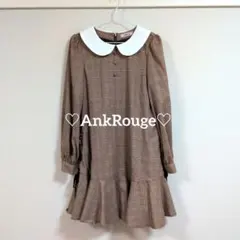 AnkRouge サイドレースアップ　襟付き　ベロア調リボンチェック柄ワンピース
