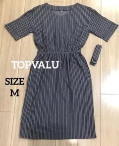 【未使用に近い】【TOPVALU】レディースストライプ 半袖ひざ丈ワンピース　Mのサムネイル