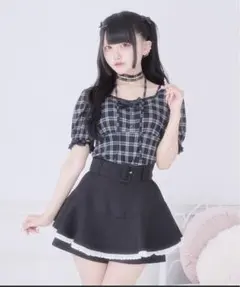 ミシェルマカロン チョーカーリボンチェックキャミトップス ブラック