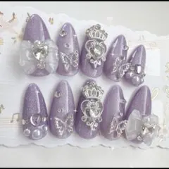 【現品】量産型 ゆめかわ 韓国 推し マグネット パープル ネイルチップ