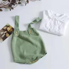 韓国子ども服　ベビー　60 サロペット　ロンパース　グリーン