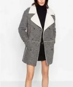 美品✨『ZARA』ウール コート ボア ダブル 長袖 グレー オーバーサイズ