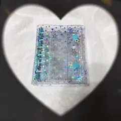 【水色】A7 クリアバインダー シール帳 ６穴 リフィル付き ボンボン ブルー