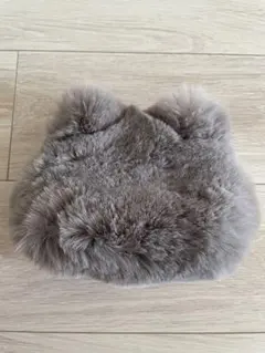 新品 ジェラートピケ 猫 ファーポーチ グレー ふわふわ