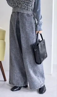 カスタネ ケミカルタックワイドパンツ ブルー