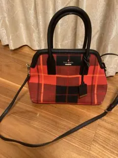 kate spade 赤黒チェック ハンドバッグ