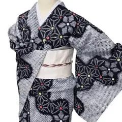 A63有松鳴海絞り 高級浴衣 花 綿　居敷き付き　美品