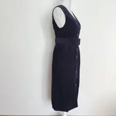 KBF+ ジャンパースカート　フロント釦　ベルト付き　ネイビー【ワンサイズ】