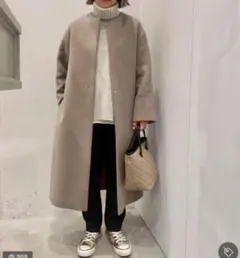 20aw Beauty & Youth ビーバー ノーカラー ロング コート M