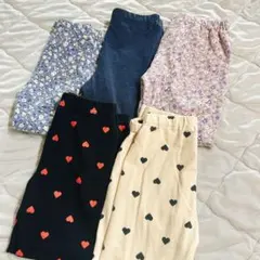 西松屋 レギンス 110 5枚セット ハート 花柄 無地 ボトムス キッズ