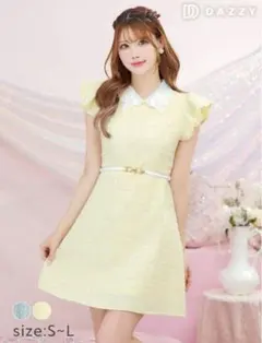 DAZZY パステルツイードレースカラーベルト付きAラインミニドレス S