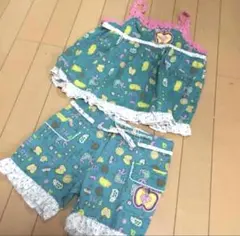 新品　プリント&フリル　可愛い　キャミソール　グリーン　120