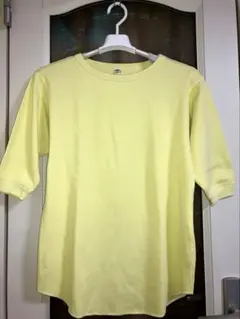 イエロー 五分袖 Tシャツ コットン混合
