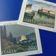 外国切手 イタリア 1981年 凹版美術シリーズ 風景画 2V