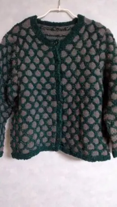ハンドメイド網目模様ニットカーディガンセ－ター美品!