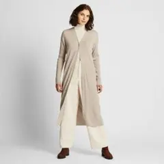 メリノブレンドリブVネックロングカーディガン