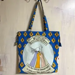 ハンドメイド　巾着トートバッグ鳩D（アフリカ布）