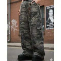 【XLサイズ】迷彩カーゴパンツ ワイド　タグ付