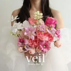 ウェディングブーケ　造花　ピンク　胡蝶蘭　前撮り　結婚式　披露宴　ブートニア