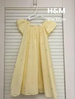 【美品/H&M】最終価格　裏地付さくらんぼ柄ワンピース　92cm イエロー