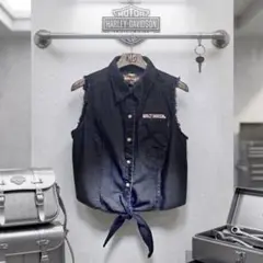 ハーレーダビッドソン 結び目ベスト y2k クロップド 刺繍 ヴィンテージM