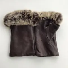 ダークブラウン 合皮レザー ファー 指無し手袋