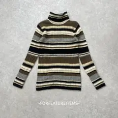 FORFEATUREITEMS/長袖ニット/M/タートルネック/マルチボーダー