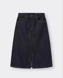 GU デニムフロントスリットミディスカート　丈短め ネイビー xs