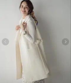 リングツィードベルト付きロングジレ ビアッジョブルー ホワイト ツイード 新品