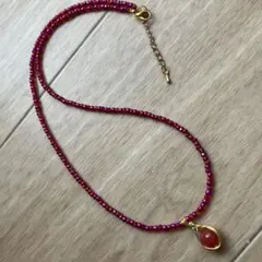 風水最強カラー赤！ネックレス 赤瑪瑙ペンダント付き　約52cm
