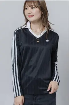 超美品アディカラー フットボール ジャカード Vネック 長袖ポロシャツ