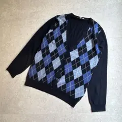 ユニクロ エクストラファインメリノウール100%〔L〕Ｖネックカーディガン 紺色