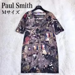 美品 Paul Smith 総柄 ５分丈 アート プリント 膝丈 ワンピース