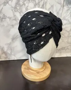 柔らか コットン系 ドイリーレース 超幅広 ターバン ヘアバンド