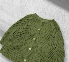 美品　ハンドメイド　手編み　レース編みニットカーディガン　ボレロ　ショート丈
