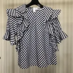 MSGM フリルデザイン ベージュシャツ　新品未使用 MSGM｜フリルデザインストライプシャツ