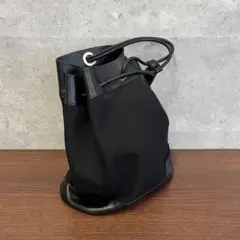 ブラックキャンバスレザートートバッグ 巾着　ノマディス