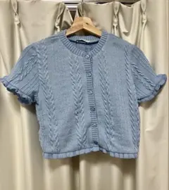 ZARA ケーブルニット 半袖カーディガン ブルー
