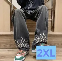 メンズ　ジーパン　ズボン　ワイドパンツ　デニム　ダメージ加工　大きめ　ダボダボ