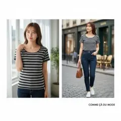 COMME CA DU MODE【9】ストライプ半袖トップス M