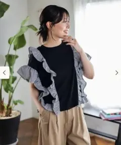 BEAMS HEART 異素材コンビ ストライプフリルプルオーバー