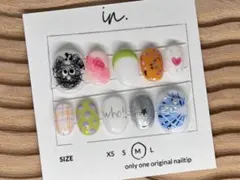 597.現品ネイルチップ　粒パール韓国風コセイハちぐはぐカラフルらくがきネイル